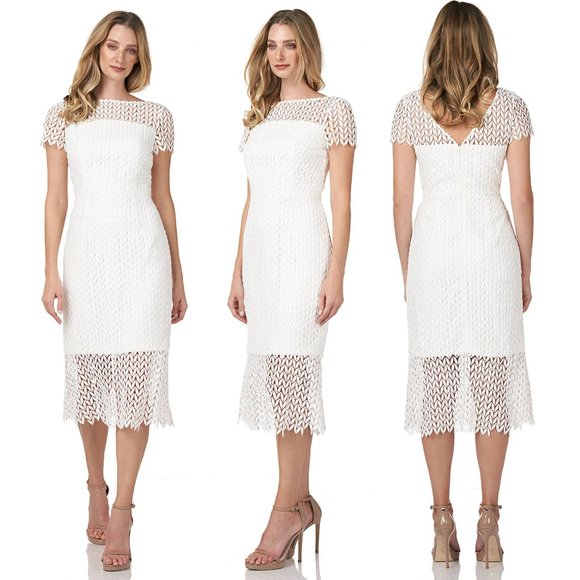 Kay Unger Dresses & Skirts - KAY UNGER Tatum Midi DRESS Size 8 Textured Lace Ivory NEW $248 Cocktail Party